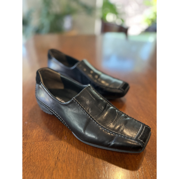 Paul Green Black Leather Slip On Loafers Square Toe Dress‎ Shoes Size 6 - Picture 4 of 10